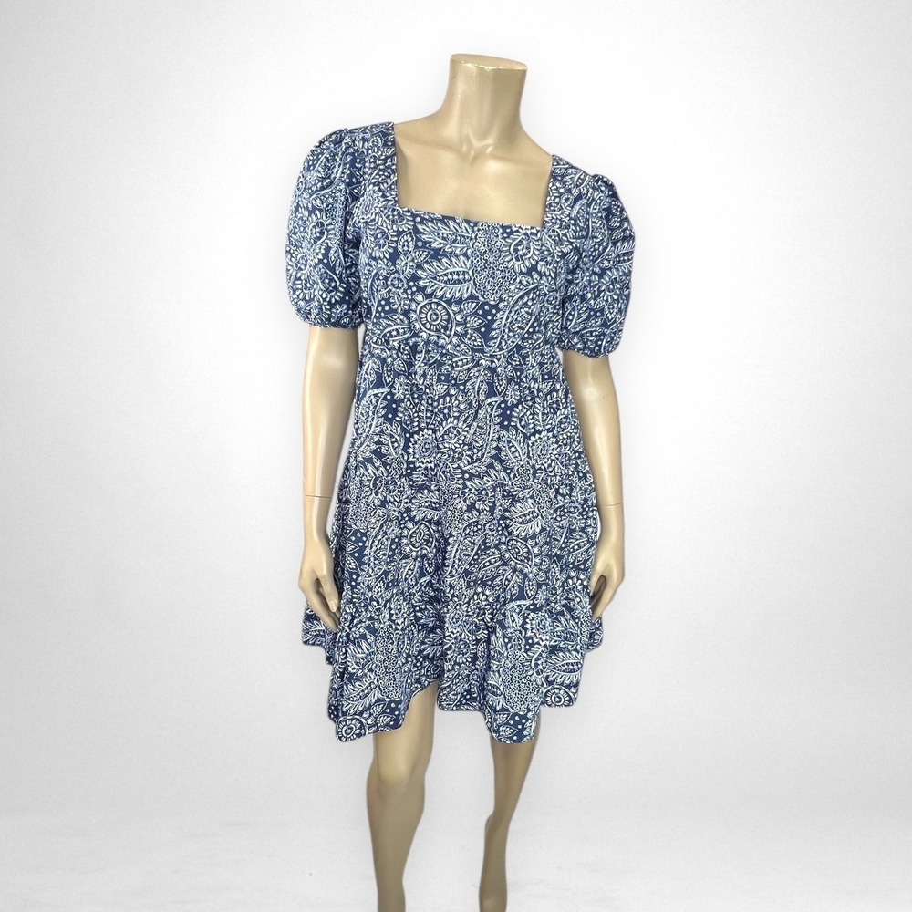 MADEWELL Poplin Puff-Sleeve Tiered Babydoll Dress in Paisley Garden 6